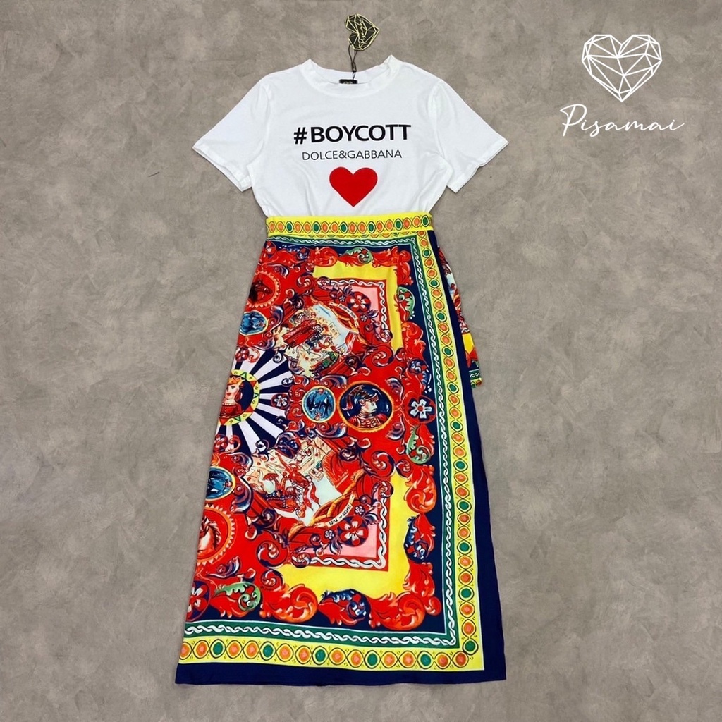 pisamai-เซ็ตเสื้อยืดbotcott-มาคู่กับกระโปรงกางเกงกราฟฟิกสีแดง-ใส่เข้าเซ็ตสวยมากๆค่ารุ่นนี้-ราคานี้มือต้องไวเลยค่า