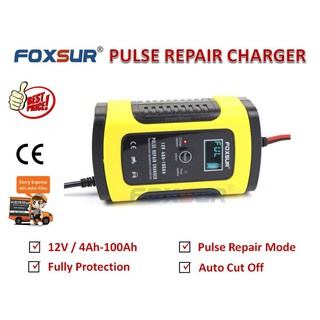 เครื่องชาร์จFoxsurเครื่องชาร์จแบตเตอรี่12V4Ah-100Ahเครื่องซ่อมแบตเตอรี่อัจฉริยะซ่อมแบตเตอรี่รถยนต์มอเตอร์ไซด์ระบบดิจิตอล