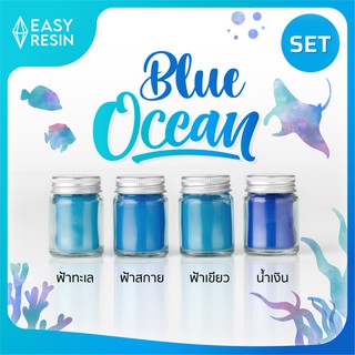 สีผสมเรซิ่น Blue ocean SET (ส่งฟรี) เมทัลลิคประกาย สีสด ใช้กับเรซิ่นทุกชนิด -Easy Resin