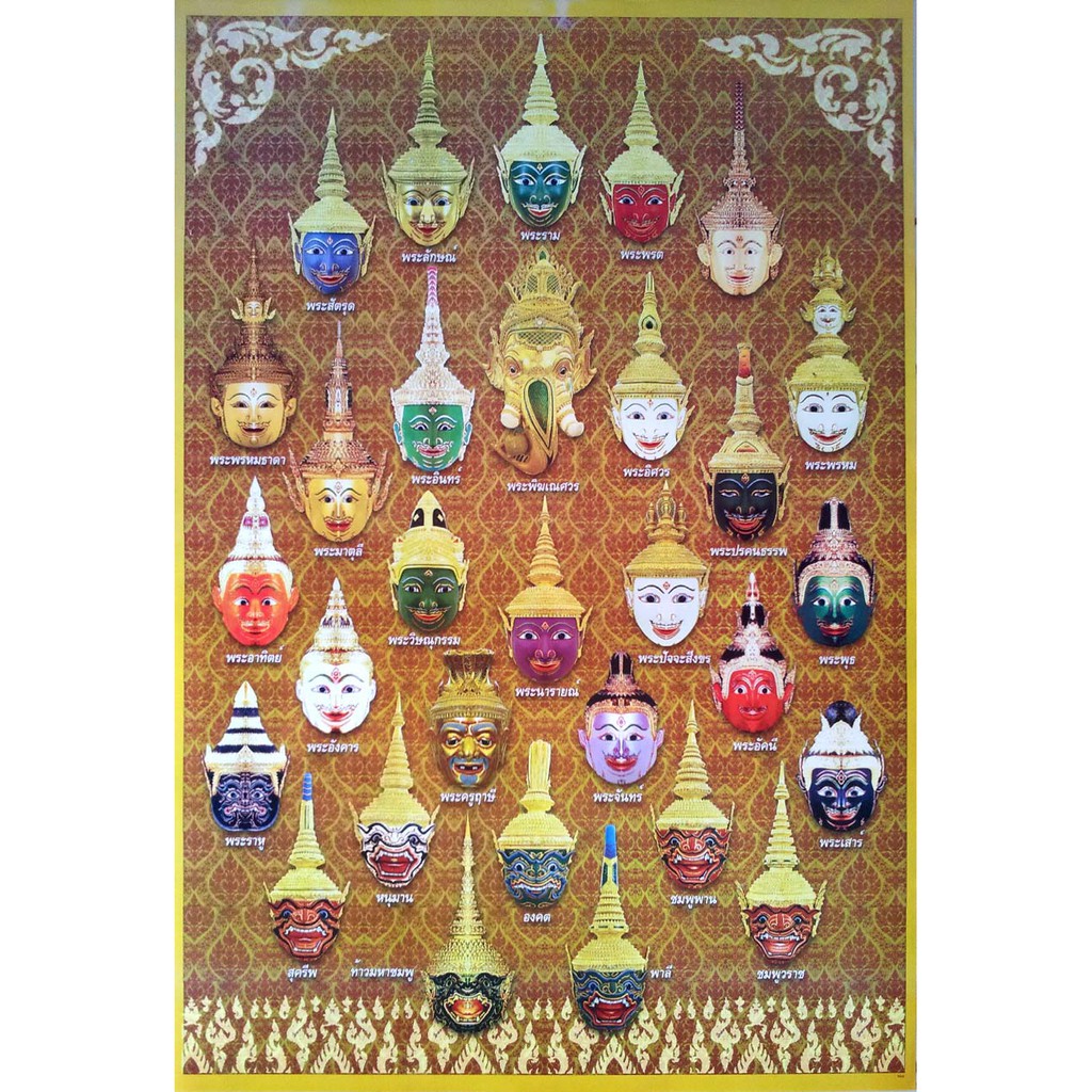 โปสเตอร์-รูปถ่าย-หัวโขน-ฝ่าย-พระราม-rama-thai-masks-khon-poster-24-x35-inch-classical-culture-ramayana-dance-drama