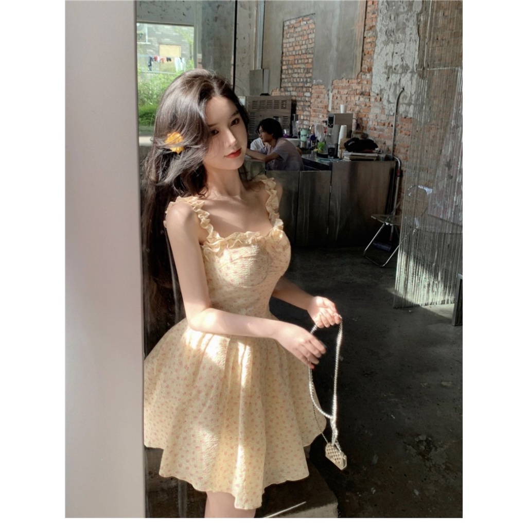 sgm2403-yip-dress-มินิเดรสสายเดี่ยวลายมินิดอกไม้-งานผ้าพรีเมียม-โทนสีเหลืองชมพูพาสเทล-งานบุซับในทั้งตัว-ซิปหลัง