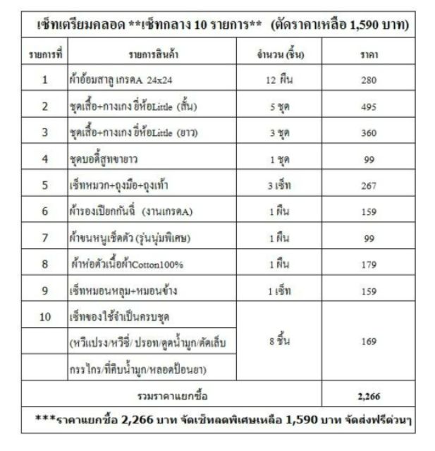 เซ็ทเตรียมคลอดเกรดa-10รายการ