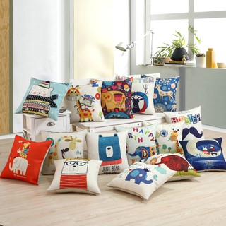 สินค้าพร้อมจัดส่งcloverhouse/ปลอกหมอนผ้าลินินลายสัตว์สำหรับตกแต่งบ้าน ขนาด 45*45 ซม ปลอกหมอนอิง ลายสัตว์น่ารัก