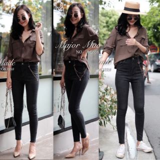 RG6388#สกินนี่ยีนส์ดำฟอก มีS-XL