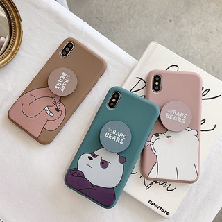 เคส OPPO A54 A53 A15 A15S A93 A92 A52 A31 A12 A9 A7 A5 A5S A3S A1K A37 A37F F11 F9 F7 F5 Realme 6i 5 5i 5S C2 C1 Pro 2020 OPPOA53 OPPOA31 OPPOA5 OPPOA3S OPPOA37 OPPOF9 OPPOF7 OPPOF5 Cartoon Cute Bear TPU Soft Case Cover+Holder