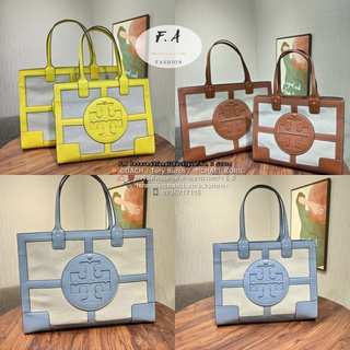 F.A ว่าแท้100% TORY BURCH ELLA  CANVAS QUADRANT TOTE BAG T LOGO  กระเป๋าถือ กระเป๋าลำลอง สองขนาด 0099