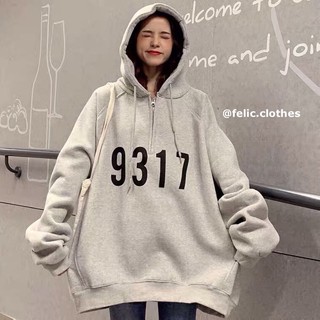 Hoodies Oversize สีเทาสกรีนลาย