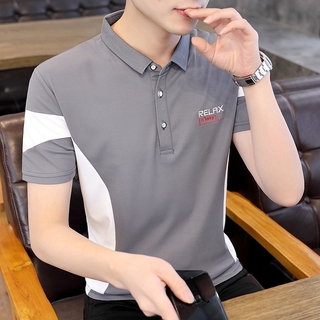 ฤดูร้อนลายแขนสั้นTเสื้อยืดชายเทรนด์เกาหลีความเห็นอกเห็นใจPOLOเสื้อแฟชั่นแบรนด์น้ำเย็บปักถักร้อยผ้าไหมน้ำแข็งแขนสั้นเสื้อ