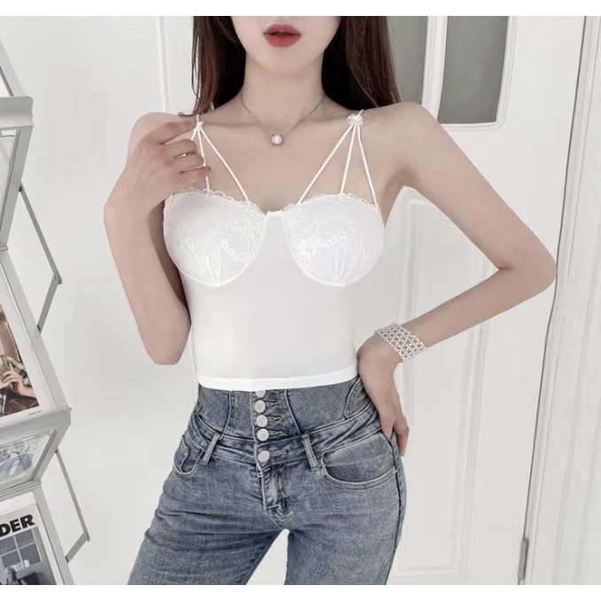 เสื้อสายเดี่ยว-sweet-camisole-แต่งสายเดียว-3-layer-งานลูกไม้-งานสวยมาก-มีฟองน้ำ-ซับใน-เป็นเสื้อในได้-ใส่เที่ยวได้