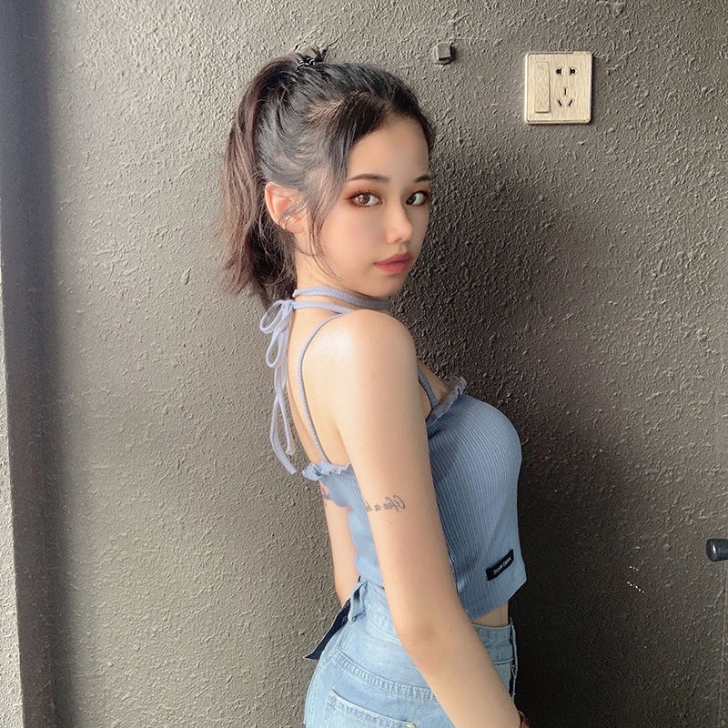 เสื้อสายเดี่ยว-ตัวสั้น-เข้ารูป-แฟชั่นฤดูร้อน-สําหรับผู้หญิง