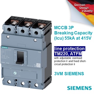MCCB Siemens รุ่น 3VM 3P - พิกัดกระแส 250A - Icu up to 55kA at 415V line protection TM220, ATFM