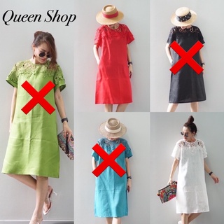 📌ทักก่อนสั่ง📌เดรสลินินแท้  คอต่อลูกไม้ อก 42” Queen