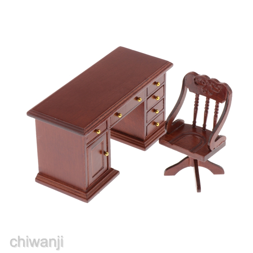 hand-carved-1-12-miniature-dollhouse-desk-chair-office-furniture-kits-brown