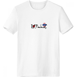 คลาสสิก ประเทศไทยเสื้อยืดกีฬา I Love Thailand Word Flag Love Heart Illustration Crew Neck T-Shirt Workwear l ผ้าฝ้ายแท้