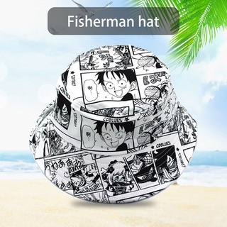 Fancyqube หมวกบักเก็ตพิมพ์ลายการ์ตูนอนิเมะ One Piece สําหรับผู้ชายผู้หญิง