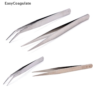 Eas 2pcs Stainless Steel Straight Elbow Tweezers Patchwork Hook Pick-up Makeup Tools Ate