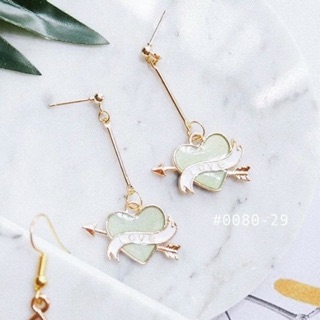 ต่างหู 🌈 #0080 💗 green heart metal earring