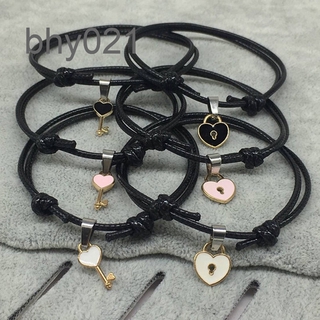 HANDMADE สร้อยข้อมือเชือกแฮนด์เมดจี้รูปหัวใจ , กุญแจเครื่องประดับ 2 ชิ้น / ล็อต