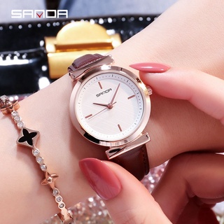 SANDA Veins Dial Design Ladies Watches Fashion Dress Quartz Watch Women Popular Brand Leather Wristwatch relogio feminin