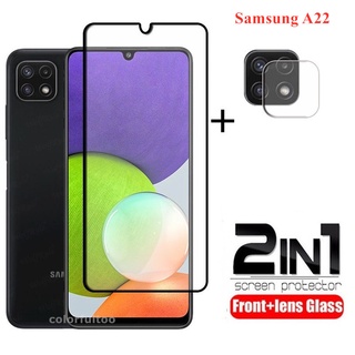 2 IN 1 9D Full Cover Clear Tempered Glass Samsung Galaxy A22 5G Flim Camera Lens Screen Protector