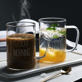 DT01-16 แก้วสกรีนลาย Good morning มีหูจับ 500ml I1-1