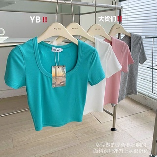 เสื้อยืดแขนสั้น สีพื้น เข้ากับทุกการแต่งกาย แฟชั่นฤดูร้อน สําหรับผู้หญิง