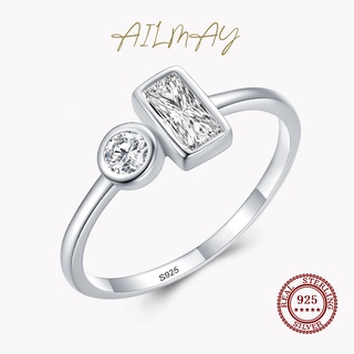 Ailmay แหวนเงินแท้ 925 ประดับเพทายใส ทรงกลม และสี่เหลี่ยมผืนผ้า เครื่องประดับแฟชั่น สําหรับผู้หญิง งานแต่งงาน