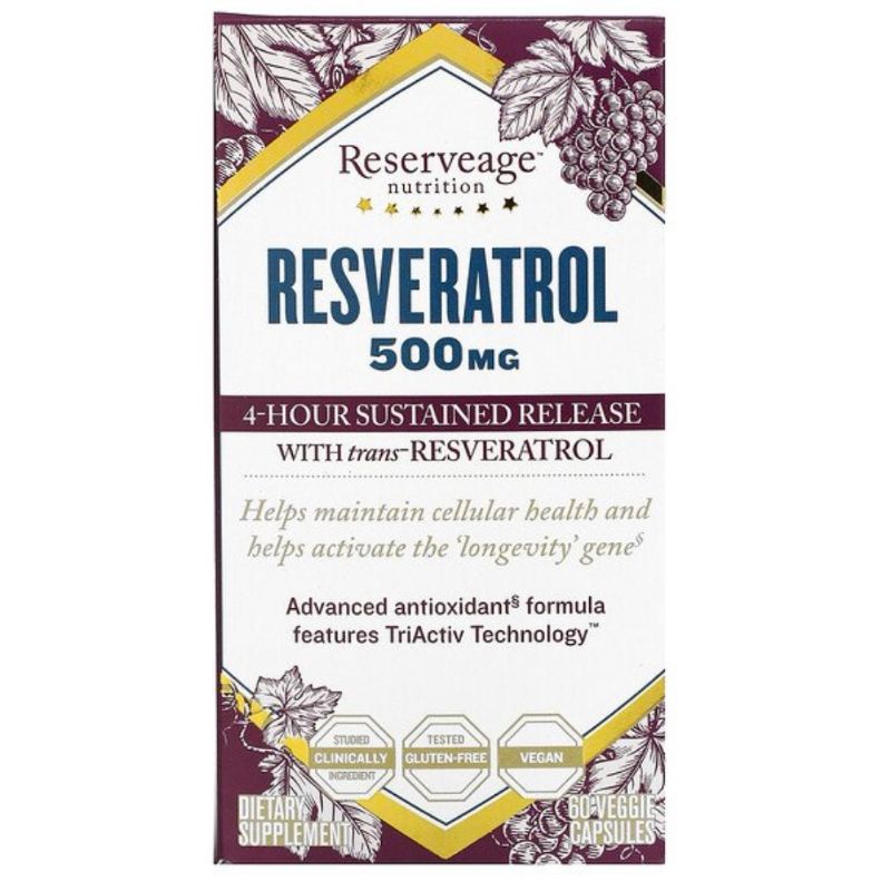 Reserveage Nutrition, Resveratrol, 500 mg, 60 Veggie Capsules | Shopee ...