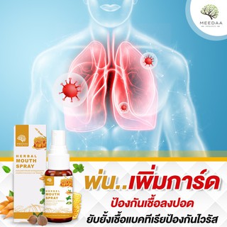 ภาพขนาดย่อของภาพหน้าปกสินค้ายับยั้งเชื้อไวรัส สเปร์ยพ่นคอ Meedaa Herbal Mouth Spray สเปรย์พ่นคอกระชายขาว สารสกัดกระชายขาว+โพรพอลิส จากร้าน meedaashop บน Shopee ภาพที่ 4