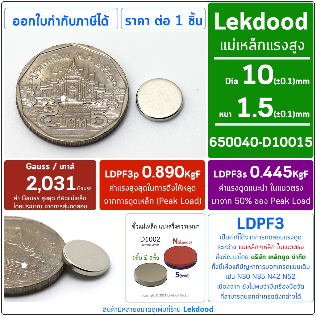 ภาพหน้าปกสินค้า10mm  1.5mm แม่เหล็กแรงสูง นีโอไดเมียม neodymium magnet เหล็กดูด แม่เหล็กพลังสูง แม่เหล็กกลม จากร้าน lekdood บน Shopee