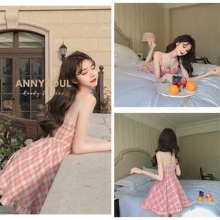 ฤดูร้อนแขวนกระโปรงนางฟ้าแขนกุดสีหวาน 7925 กระโปรงสั้นสีชมพูพอดี
