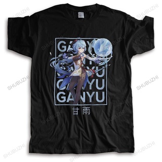 เสื้อยืดผ้าฝ้ายพิมพ์ลายเสื้อยืด พิมพ์ลายการ์ตูนเกม Ganyu Genshin Impact น่ารัก เรียบง่าย สําหรับผู้ชาย