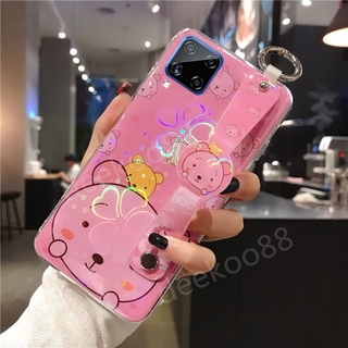 เคสโทรศัพท์ Samsung Galaxy A42 5G Phone Case With Wristband Holder Silicone TPU Cute Cartoon Bear Back Casing Cover for Galaxy A42 เคส