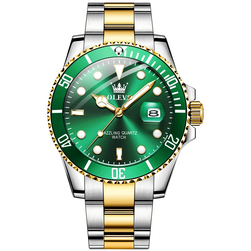 ราคาและรีวิวOLEVSนาฬิกาข้อมือผู้ชายนาฬิกาควอตซ์สแตนเลสสตีลแบบอะนาล็อกส่องสว่างกันน้ำสำหรับธุรกิจ