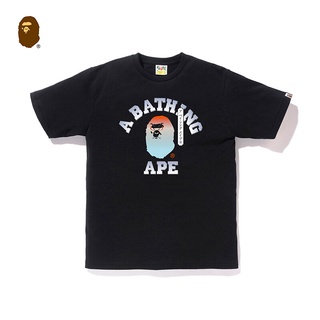 HH BAPE Mens Gradient Ape Head Pattern Letter Print Round-neck Trend Casual Short-sleeved T-shirt  เสื้อยืดผ้าฝ้าย