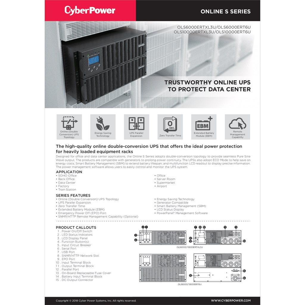 cyberpower-ups-เครื่องสำรองไฟ-อุปกรณ์สำรองจ่ายไฟ-ols-series-รุ่น-ols6000ert6u-6000va-5400w-รับประกันศูนย์-2-ปี