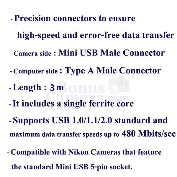 สายยูเอสบียาว-3m-ต่อกล้องนิคอน-d90-d300s-d600-d610-d700-d3000-d3100-d7000-เข้ากับคอมฯ-ใช้แทน-nikon-uc-e4-e15-usb-cable