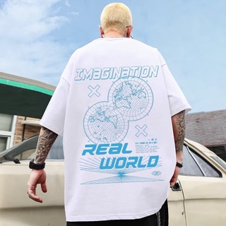 เสื้อยืดแขนสั้นผู้ชายและผู้หญิง คอกลม ทรงหลวม พิมพ์ลูกโลก พลัสไซส์ แฟชั่นฤดูร้อน