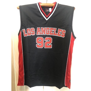 เสื้อกีฬาเสื้อบาสเสื้อแขนกุดชายหญิงพิมพ์ LOS ANGELES 92 คอวีเกรดส่งออก