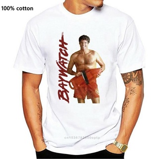 เสื้อยืดสีขาวเสื้อยืดผ้าฝ้าย แขนสั้น พิมพ์ลาย Baywatch TV Show Lifeguard Mitch Buchannon 1990s สําหรับผู้ชาย PFenjp24MJ