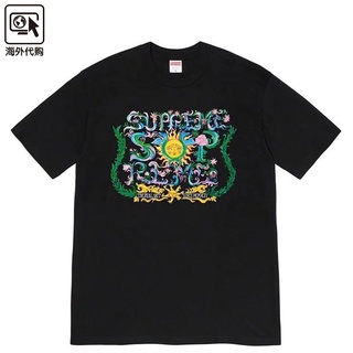 🌟พร้อมส่ง🌟Supreme Crest Tee Floral Sun Totem Sunflower Zoning short-sleeved loose T-shirt for men and women