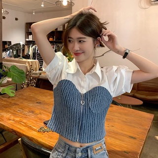 พร้อมส่ง เสื้อเชิ้ตยีน แขนสั้น สไตล์ฝรั่งเศส สําหรับผู้หญิง JL-TX-219 2022