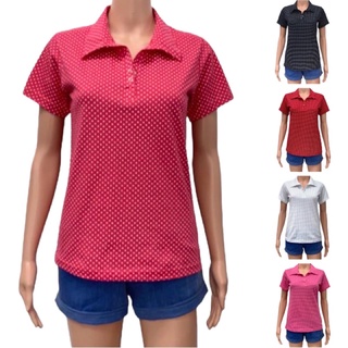 เสื้อโปโลผู้หญิง แขนสั้น 4 สี รอบอกเสื้อ 34 นิ้ว ผ้าคอตตอนพิมพ์ลายจุด Dot polo Shirt Women