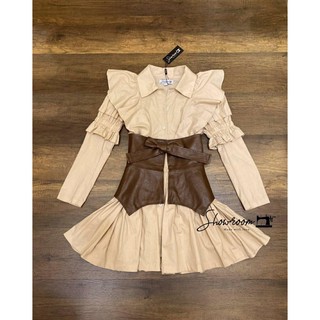 Khaki Shirt Dress with Leather Belt #showroombrand