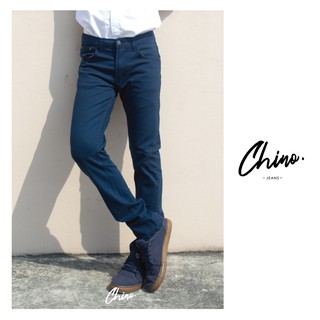 กางเกงขากระบอก สีฟ้า (Size 28-36) Chino Jeans กางเกงขายาวผู้ชาย ผ้ายืดใส่สบาย กางเกงทำงาน กางเกงลำลอง
