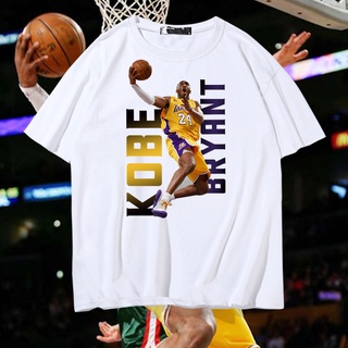 เสื้อยืดแขนสั้น ผ้าฝ้ายแท้ พิมพ์ลาย Lakers Bryant Kobe ทรงหลวม สีขาว แฟชั่นฤดูร้อน สําหรับผู้ชาย และผู้หญิง ขนาด 230 กรั