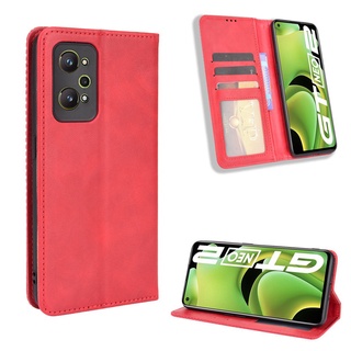 เคสหนัง PU ฝาพับแม่เหล็ก พร้อมช่องใส่บัตร สไตล์วินเทจ สําหรับ Realme GT Neo 2 Realme GT Neo2