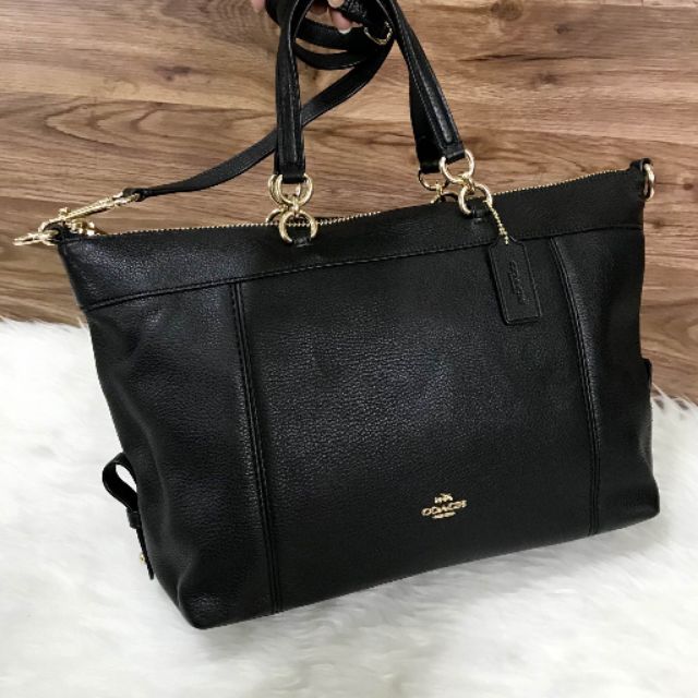 LENOX SATCHEL IN PEBBLE LEATHER COACH F59325 IMITATION GOLD BLACK Shopee Thailand