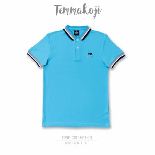 เสื้อโปโลมีสไตล์  แบรนด์  Temmakoji สีฟ้าน้ำทะเล