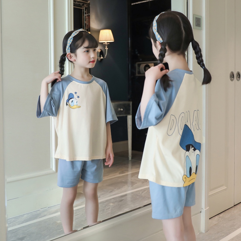 ใหม่ชุดนอนเด็กชายและเด็กหญิงผ้าฝ้ายแท้แขนสั้นฤดูร้อนบางสาวทารกการ์ตูนบ้านบริการ-sj4024